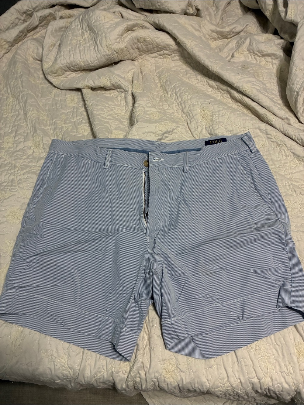 Polo by Ralph Lauren Light Blue Seersucker Flat Front Shorts